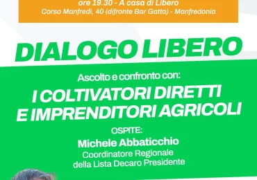 Agricoltura, <b>acqua</b> e prezzi: a Manfredonia il “Dialogo Libero” tra Palumbo e il mondo delle ...